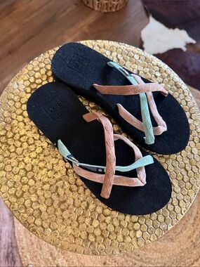 Teva Women's Black Sandals with Pink and Mint Straps